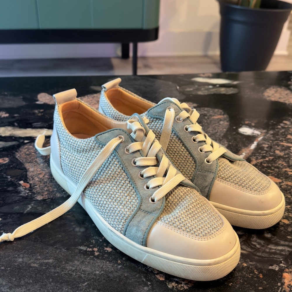 Christian Louboutin Cream and Gray Sneakers